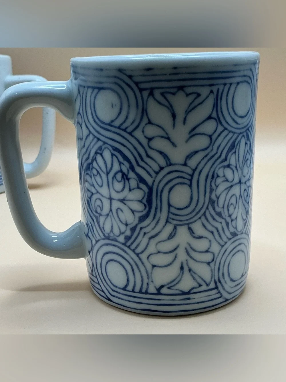 Pier 1 Vintage Blue & White Geometric Mug Set (2)